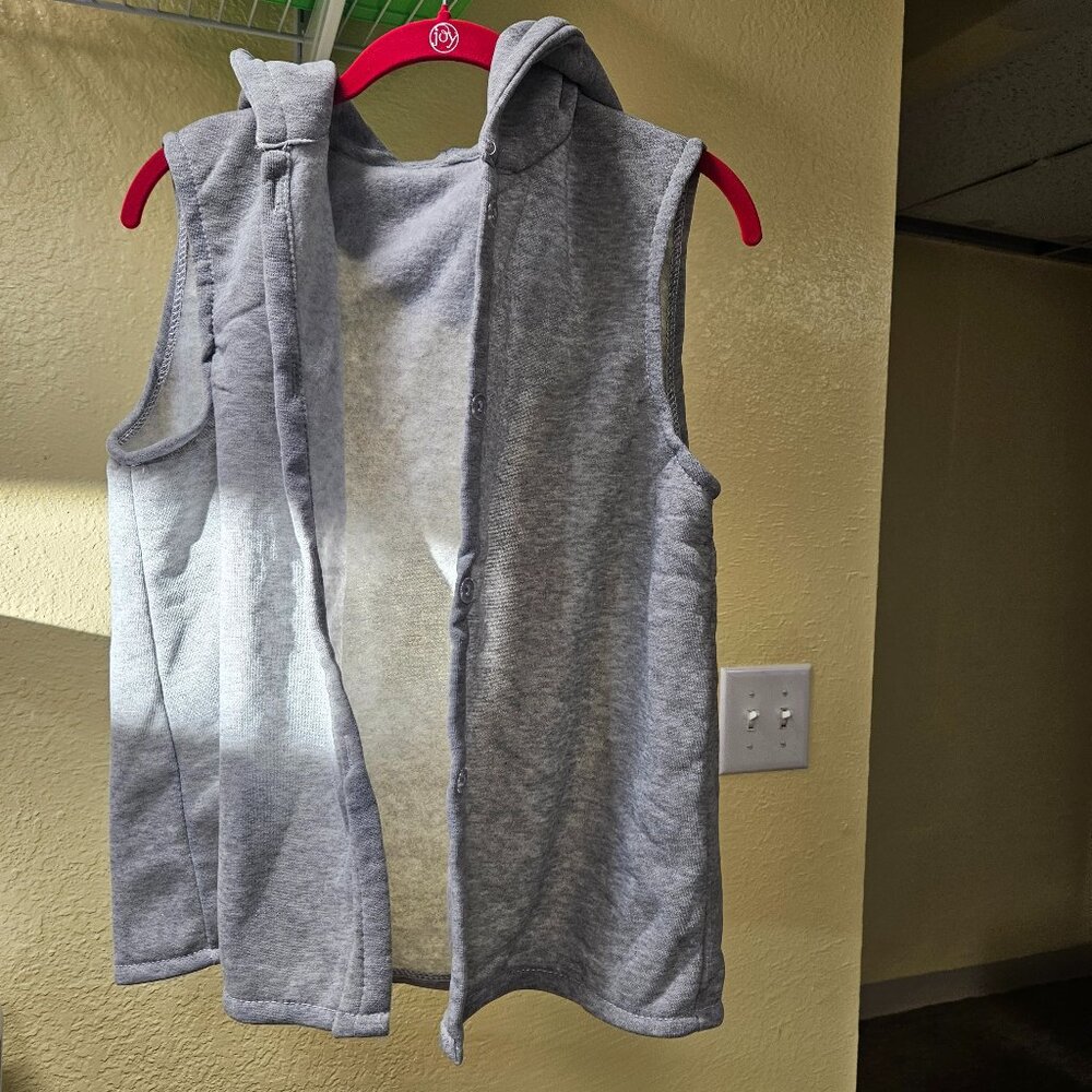 Handmade Grey Sweatshirt material Vest with hood - Small - with clear buttons